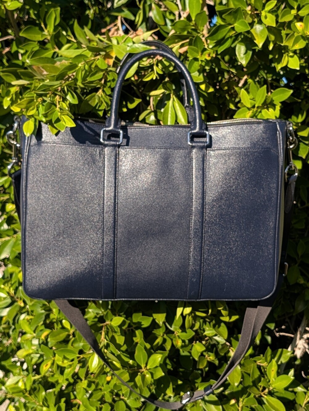 Coach Men's Navy Crossgrain Leather Briefcase 17" Laptop Bag Work Portfolio Stra - Picture 9 of 11